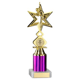 GOLD/PURPLE 'DANCE/GYM' STAR FIGURE ASSEMBLED ON MARBLE (1" CEN/2" TUBE) - 9in